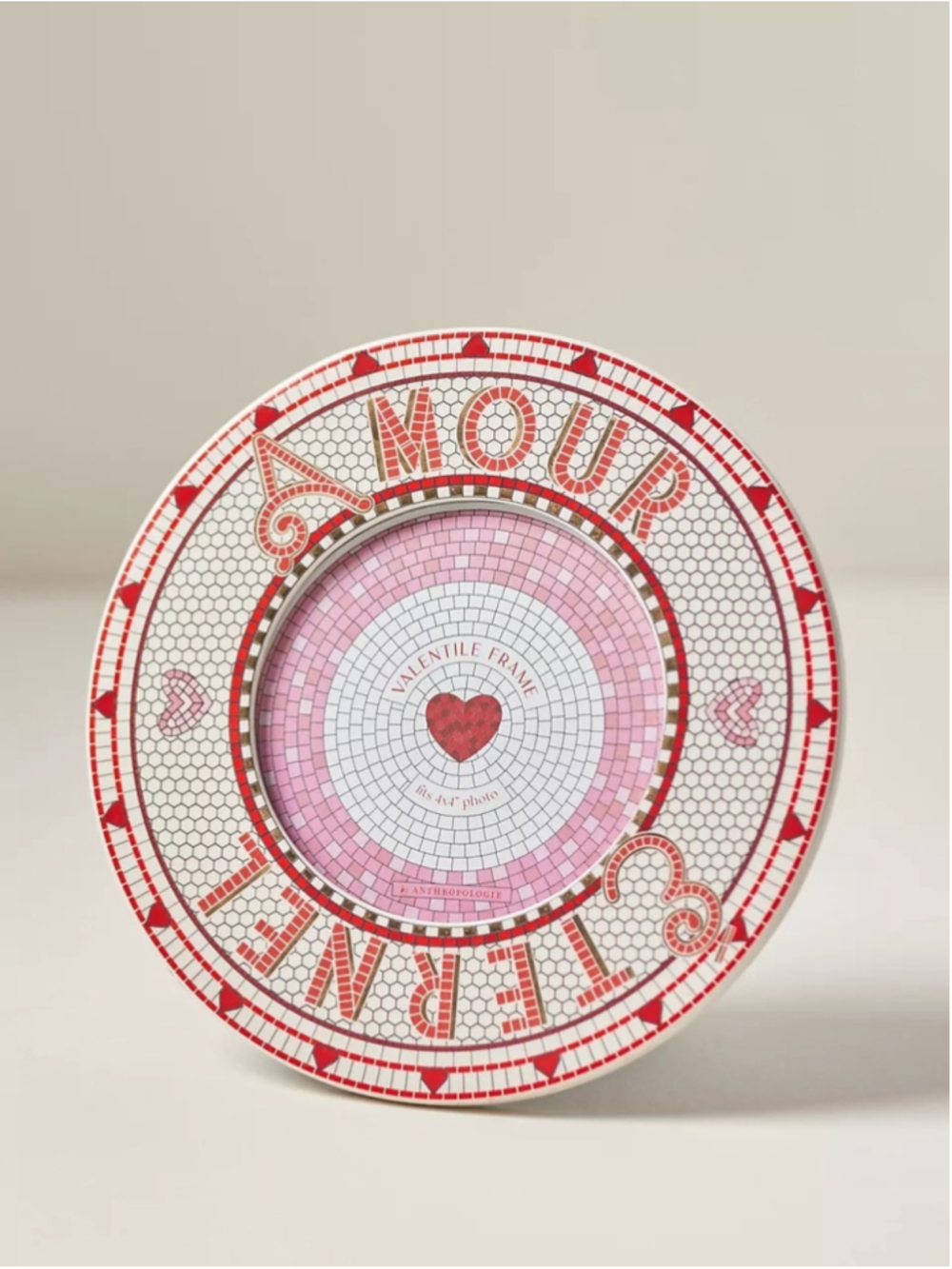 ANTHROPOLOGIE Bistro Tile Valentine's round stoneware Valentile photo Frame